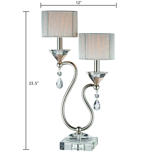 Atlas Krystal 23.5'' High 2-Light Table Lamp - Elegant Polished Nickel with Crystal Accents for Any Room PL11075-NK