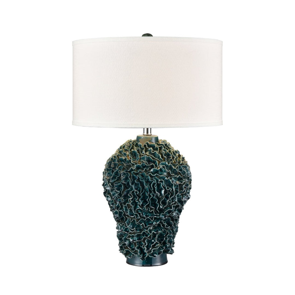 Atlas Larkin 27.5'' High 1-Light Table Lamp - Coastal-Inspired Green Glaze with Textured Linen Shade PL11078-GN