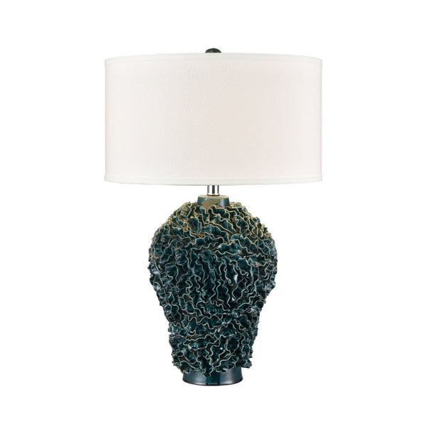 Atlas Larkin 27.5'' High 1-Light Table Lamp - Coastal-Inspired Green Glaze with Textured Linen Shade PL11078-GN