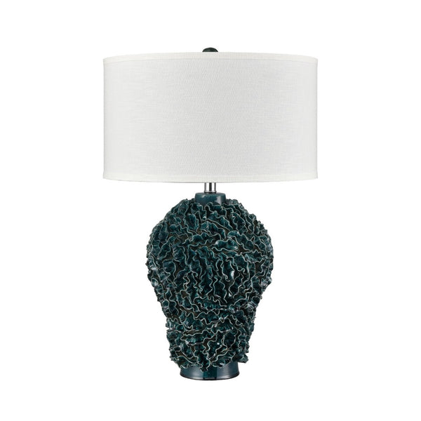 Atlas Larkin 27.5'' High 1-Light Table Lamp - Coastal-Inspired Green Glaze with Textured Linen Shade PL11078-GN