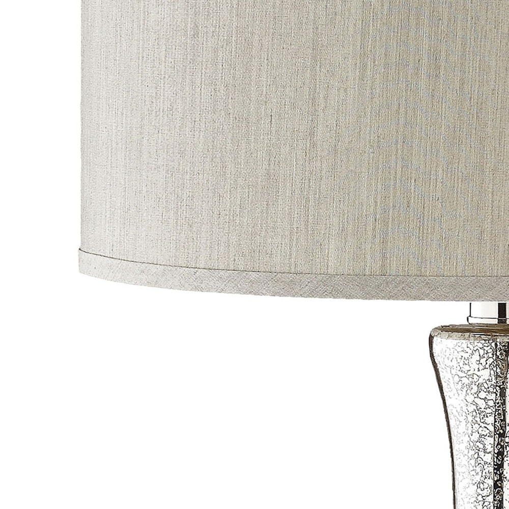 Atlas Linore 28'' High Table Lamp - Antique Mercury Glass Gourd with Chrome Base & Grey Faux Silk Shade PL11080-SV