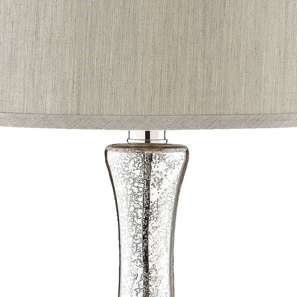Atlas Linore 28'' High Table Lamp - Antique Mercury Glass Gourd with Chrome Base & Grey Faux Silk Shade PL11080-SV