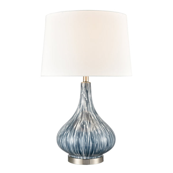 Atlas Northcott 28'' High Coastal-Inspired Table Lamp with Elegant Glass Body and Soft Linen Shade Blue PL11087-BL