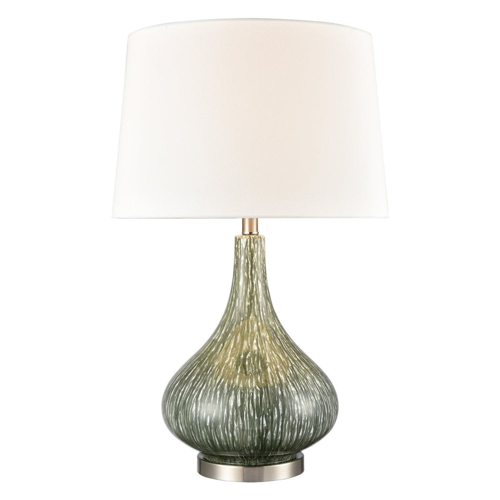 Atlas Northcott 28'' High Coastal-Inspired Table Lamp with Elegant Glass Body and Soft Linen Shade Green PL11087-GN
