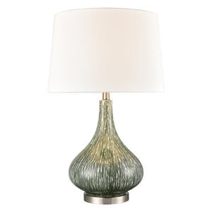 Atlas Northcott 28'' High Coastal-Inspired Table Lamp with Elegant Glass Body and Soft Linen Shade Green PL11087-GN