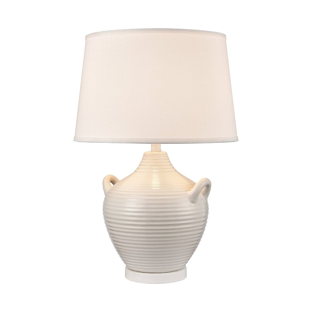 Atlas Oxford 25'' High 1-Light Table Lamp - Elegant Urn Design with Glossy Ribbed Base for Home Decor White PL11089-WH