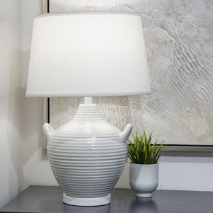 Atlas Oxford 25'' High 1-Light Table Lamp - Elegant Urn Design with Glossy Ribbed Base for Home Decor White PL11089-WH