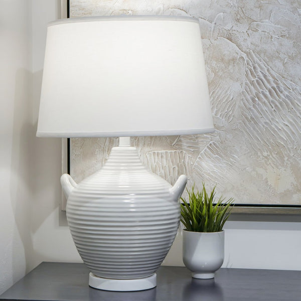 Atlas Oxford 25'' High 1-Light Table Lamp - Elegant Urn Design with Glossy Ribbed Base for Home Decor White PL11089-WH