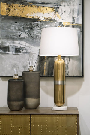 Atlas Pill 34'' High Table Lamp - Capsule-Inspired Aged Brass Light with Marble Base for Elegant Style PL11092-BS