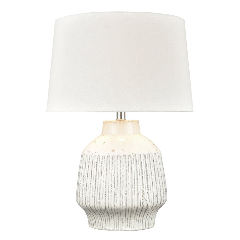 Atlas Rhoda 24'' High Table Lamp - Rustic Coastal Design with White Glaze & Textured Linen Shade PL11096-WH