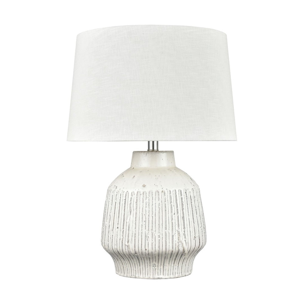 Atlas Rhoda 24'' High Table Lamp - Rustic Coastal Design with White Glaze & Textured Linen Shade PL11096-WH