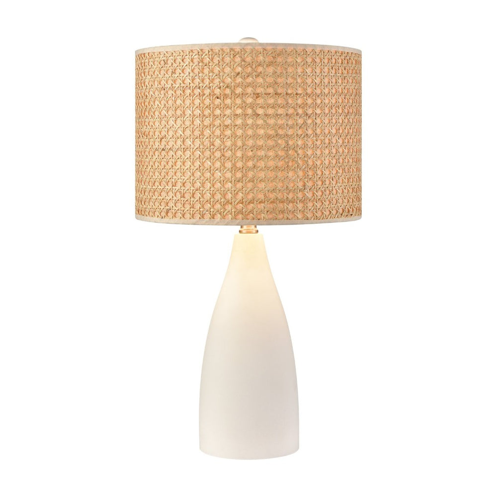 Atlas Rockport 23'' High Table Lamp – Modern Minimalist with Matte White Concrete & Natural Rattan Shade PL11100-WH