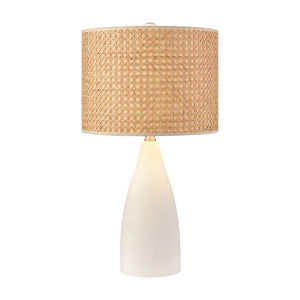 Atlas Rockport 23'' High Table Lamp – Modern Minimalist with Matte White Concrete & Natural Rattan Shade PL11100-WH