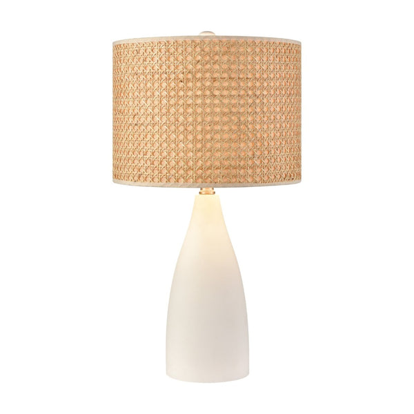 Atlas Rockport 23'' High Table Lamp – Modern Minimalist with Matte White Concrete & Natural Rattan Shade PL11100-WH