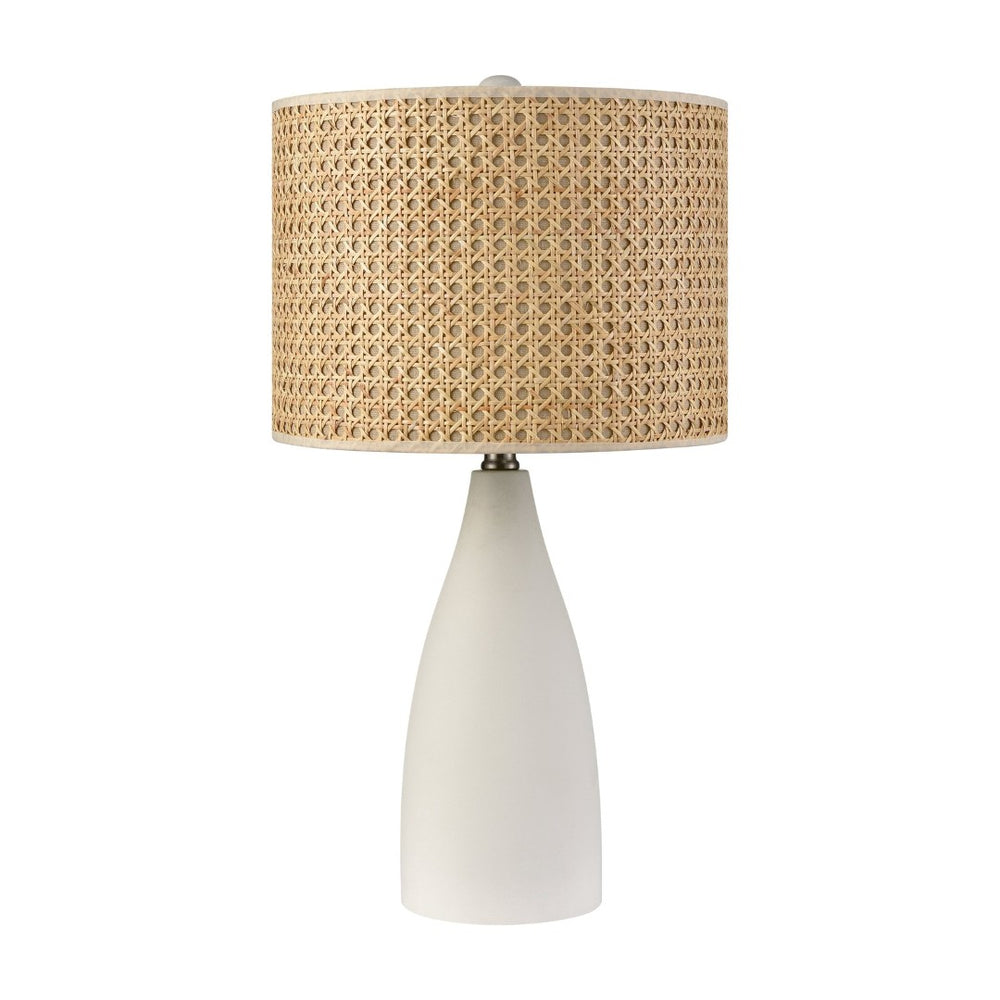 Atlas Rockport 23'' High Table Lamp – Modern Minimalist with Matte White Concrete & Natural Rattan Shade PL11100-WH