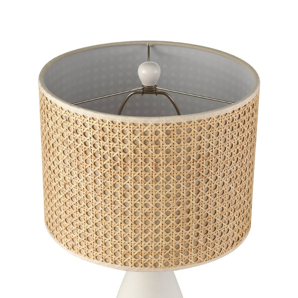 Atlas Rockport 23'' High Table Lamp – Modern Minimalist with Matte White Concrete & Natural Rattan Shade PL11100-WH