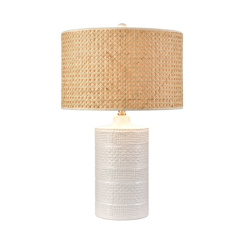 Atlas Seymour 24.5'' Table Lamp - Coastal White Glaze with Rattan Shade for Warm Ambient Lighting Decor PL11102-WH
