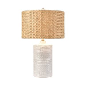 Atlas Seymour 24.5'' Table Lamp - Coastal White Glaze with Rattan Shade for Warm Ambient Lighting Decor PL11102-WH