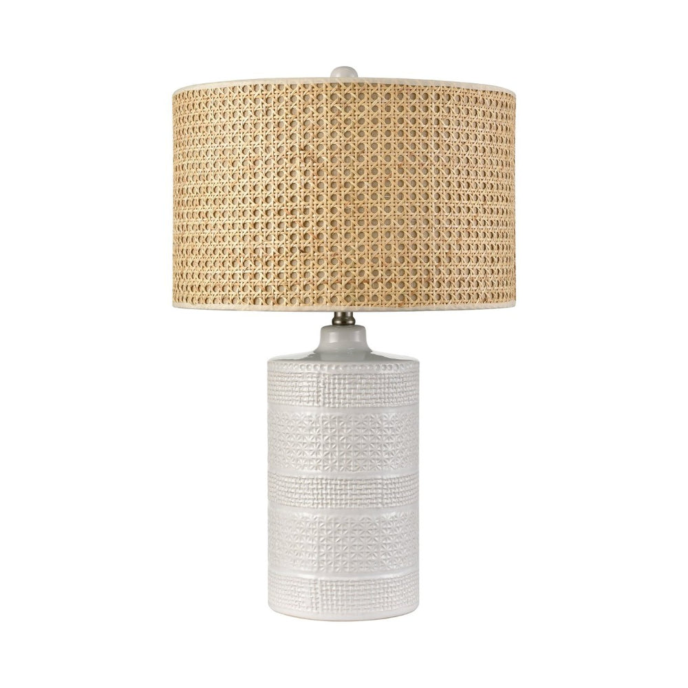 Atlas Seymour 24.5'' Table Lamp - Coastal White Glaze with Rattan Shade for Warm Ambient Lighting Decor PL11102-WH
