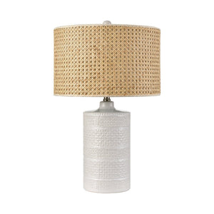 Atlas Seymour 24.5'' Table Lamp - Coastal White Glaze with Rattan Shade for Warm Ambient Lighting Decor PL11102-WH