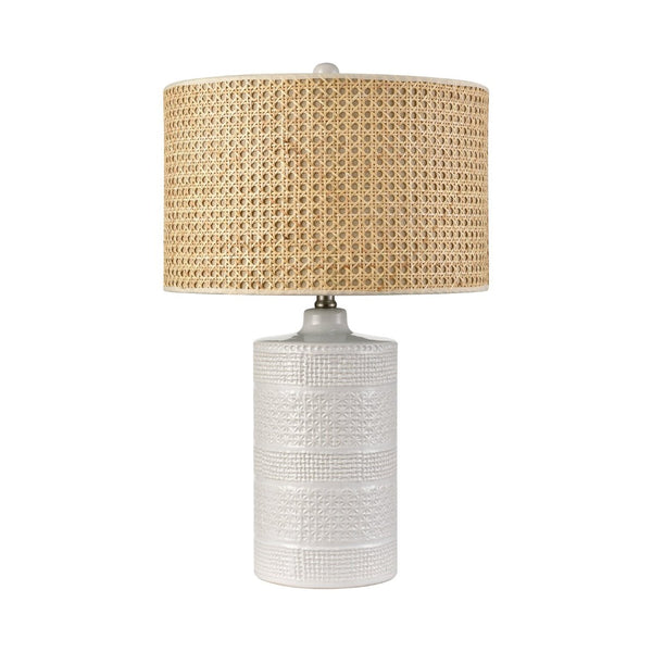 Atlas Seymour 24.5'' Table Lamp - Coastal White Glaze with Rattan Shade for Warm Ambient Lighting Decor PL11102-WH