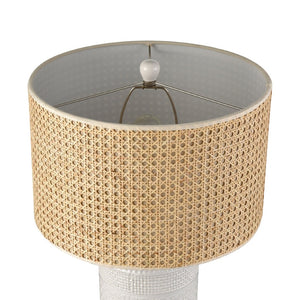 Atlas Seymour 24.5'' Table Lamp - Coastal White Glaze with Rattan Shade for Warm Ambient Lighting Decor PL11102-WH