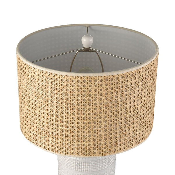 Atlas Seymour 24.5'' Table Lamp - Coastal White Glaze with Rattan Shade for Warm Ambient Lighting Decor PL11102-WH