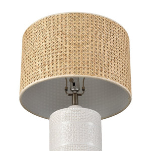 Atlas Seymour 24.5'' Table Lamp - Coastal White Glaze with Rattan Shade for Warm Ambient Lighting Decor PL11102-WH