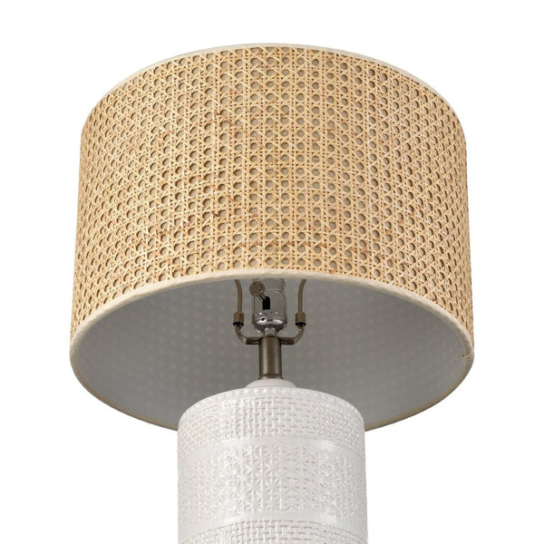 Atlas Seymour 24.5'' Table Lamp - Coastal White Glaze with Rattan Shade for Warm Ambient Lighting Decor PL11102-WH