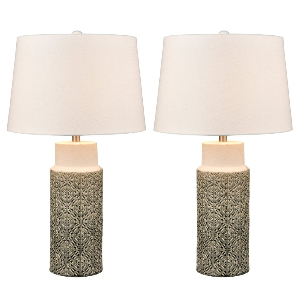 Atlas Tula 30'' High Table Lamp Set of 2 - Coastal-Inspired Gray Earthenware with Soft Linen Shades PL11111-GYS