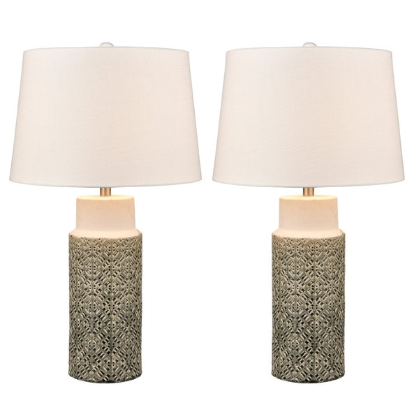 Atlas Tula 30'' High Table Lamp Set of 2 - Coastal-Inspired Gray Earthenware with Soft Linen Shades PL11111-GYS