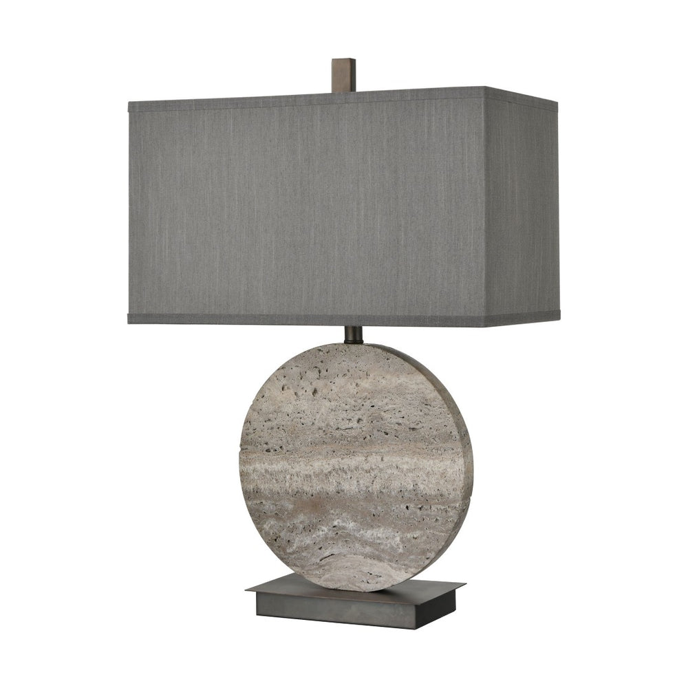 Atlas Vermouth 26.5'' High Table Lamp - Hand-Cut Marble Base, Grey Fabric Shade, Modern Accent Lighting PL11113-GY