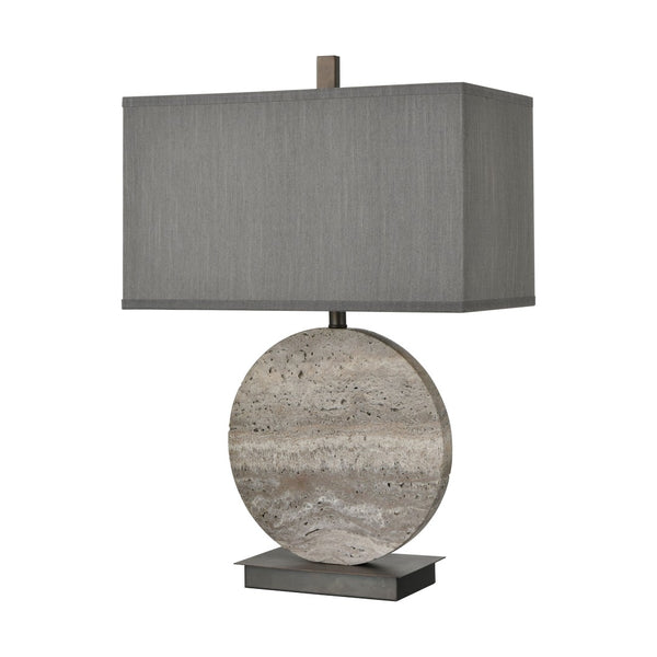 Atlas Vermouth 26.5'' High Table Lamp - Hand-Cut Marble Base, Grey Fabric Shade, Modern Accent Lighting PL11113-GY