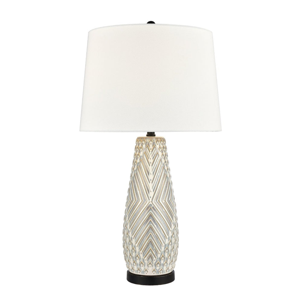 Atlas Whitland 30'' High Coastal Charm Table Lamp - Gray Earthenware with White Linen Shade & Black Base PL11115-GY