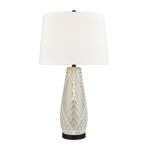 Atlas Whitland 30'' High Coastal Charm Table Lamp - Gray Earthenware with White Linen Shade & Black Base PL11115-GY