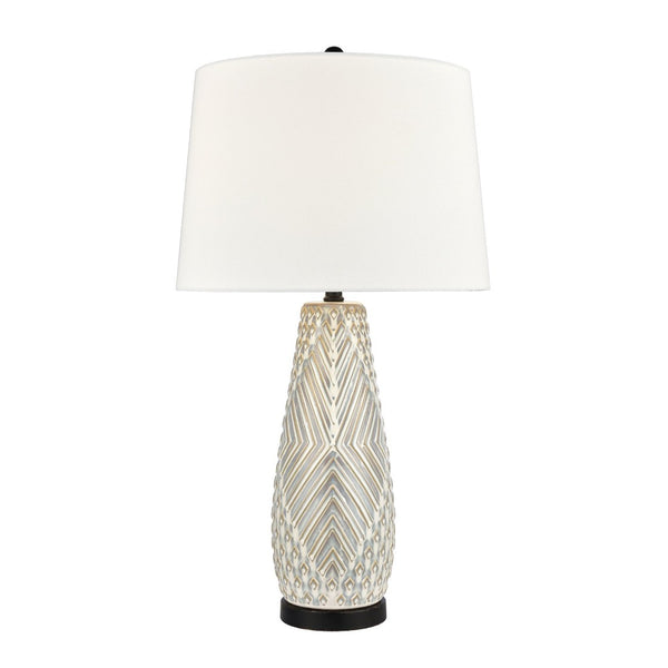 Atlas Whitland 30'' High Coastal Charm Table Lamp - Gray Earthenware with White Linen Shade & Black Base PL11115-GY