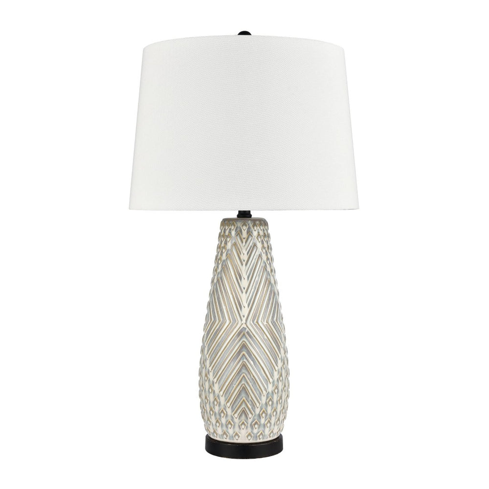 Atlas Whitland 30'' High Coastal Charm Table Lamp - Gray Earthenware with White Linen Shade & Black Base PL11115-GY