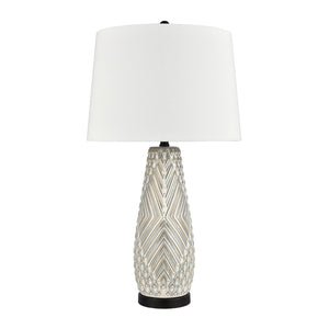 Atlas Whitland 30'' High Coastal Charm Table Lamp - Gray Earthenware with White Linen Shade & Black Base PL11115-GY