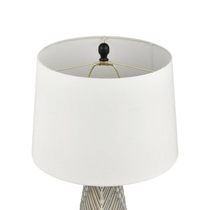 Atlas Whitland 30'' High Coastal Charm Table Lamp - Gray Earthenware with White Linen Shade & Black Base PL11115-GY