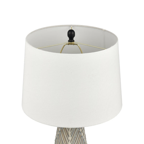 Atlas Whitland 30'' High Coastal Charm Table Lamp - Gray Earthenware with White Linen Shade & Black Base PL11115-GY