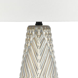 Atlas Whitland 30'' High Coastal Charm Table Lamp - Gray Earthenware with White Linen Shade & Black Base PL11115-GY