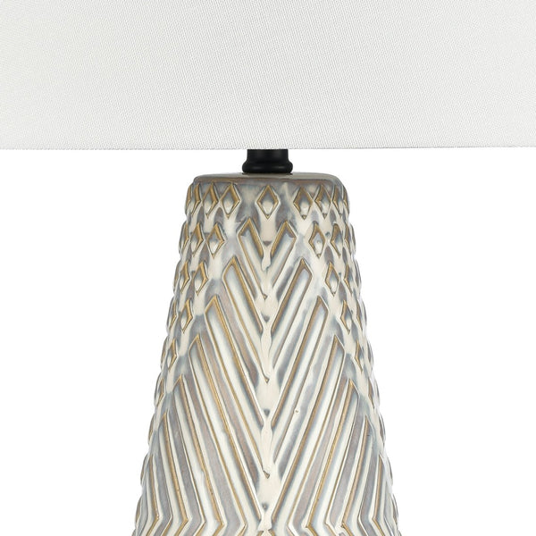 Atlas Whitland 30'' High Coastal Charm Table Lamp - Gray Earthenware with White Linen Shade & Black Base PL11115-GY