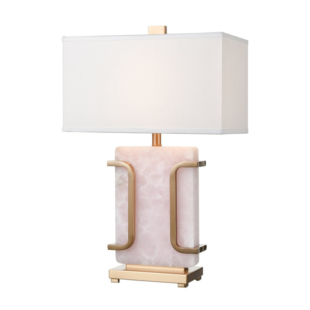 Atlas Archean 29'' High 1-Light Table Lamp with Elegant Rose Quartz Base and Café Bronze Accents Pink PL11125-PK
