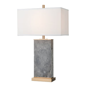 Atlas Archean 29'' High 1-Light Table Lamp with Elegant Rose Quartz Base and Café Bronze Accents Gray Marble PL11126-GY