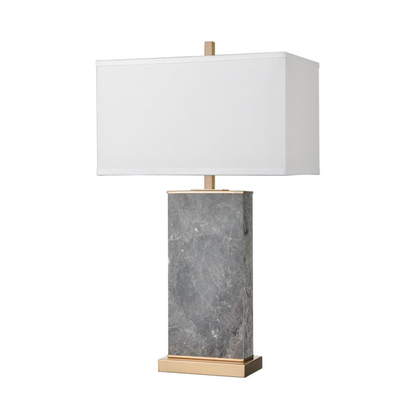 Atlas Archean 29'' High 1-Light Table Lamp with Elegant Rose Quartz Base and Café Bronze Accents Gray Marble PL11126-GY