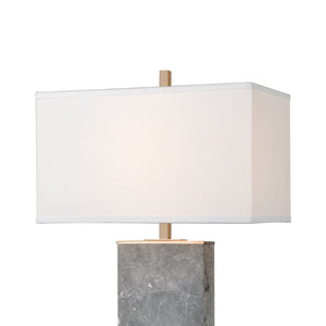 Atlas Archean 29'' High 1-Light Table Lamp with Elegant Rose Quartz Base and Café Bronze Accents Gray Marble PL11126-GY