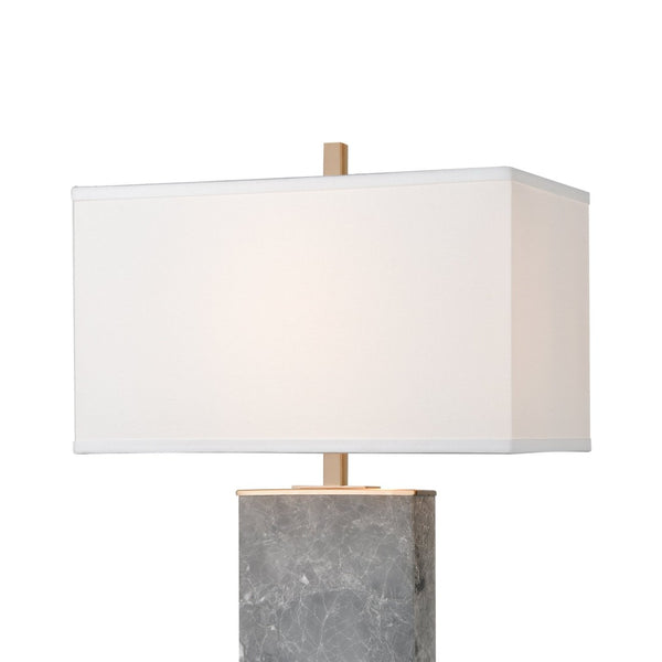 Atlas Archean 29'' High 1-Light Table Lamp with Elegant Rose Quartz Base and Café Bronze Accents Gray Marble PL11126-GY