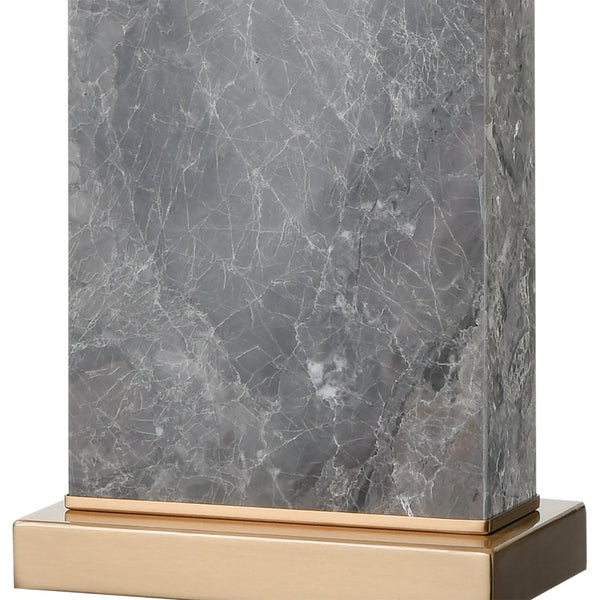 Atlas Archean 29'' High 1-Light Table Lamp with Elegant Rose Quartz Base and Café Bronze Accents Gray Marble PL11126-GY