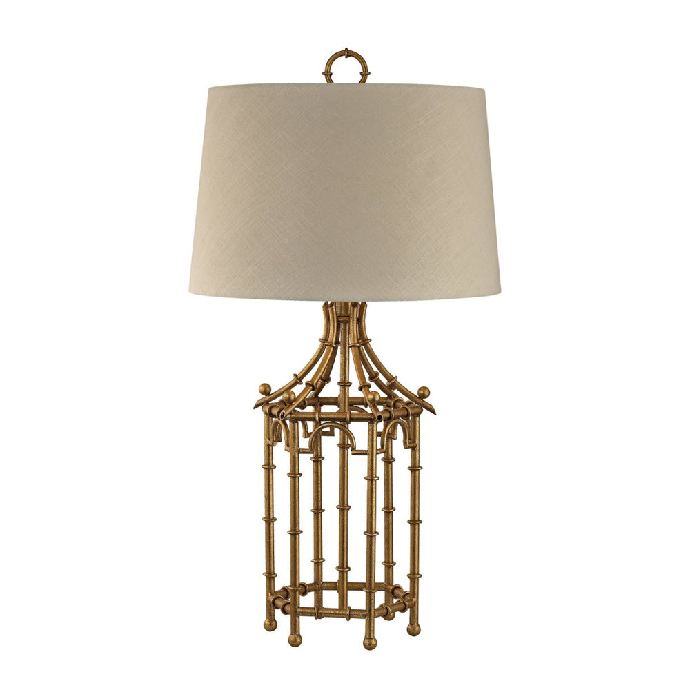 Atlas Bamboo 32.25'' Coastal Vintage Table Lamp with Gold Leaf Finish & Decorative Birdcage Design PL11130-GD
