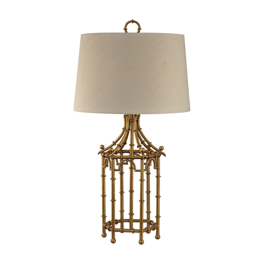 Atlas Bamboo 32.25'' Coastal Vintage Table Lamp with Gold Leaf Finish & Decorative Birdcage Design PL11130-GD
